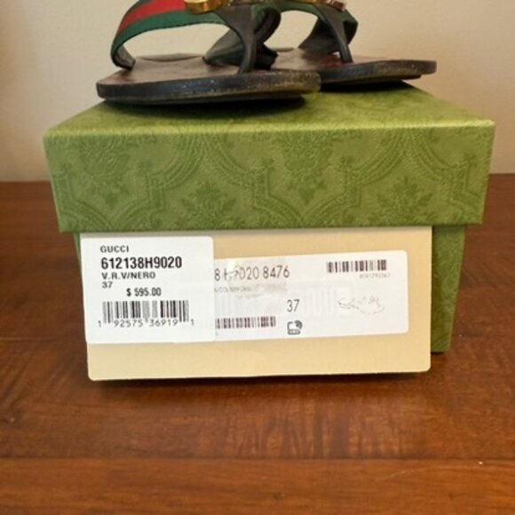 Gucci Kika Web GG Thong Sandals Red Green Stripe Logo EU 37 US 7 - Picture 2 of 7